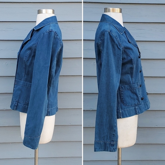 Vintage 90s y2k Ralph Lauren Double Breasted Cropped Trench Denim Peacoat Sm - Picture 2 of 4